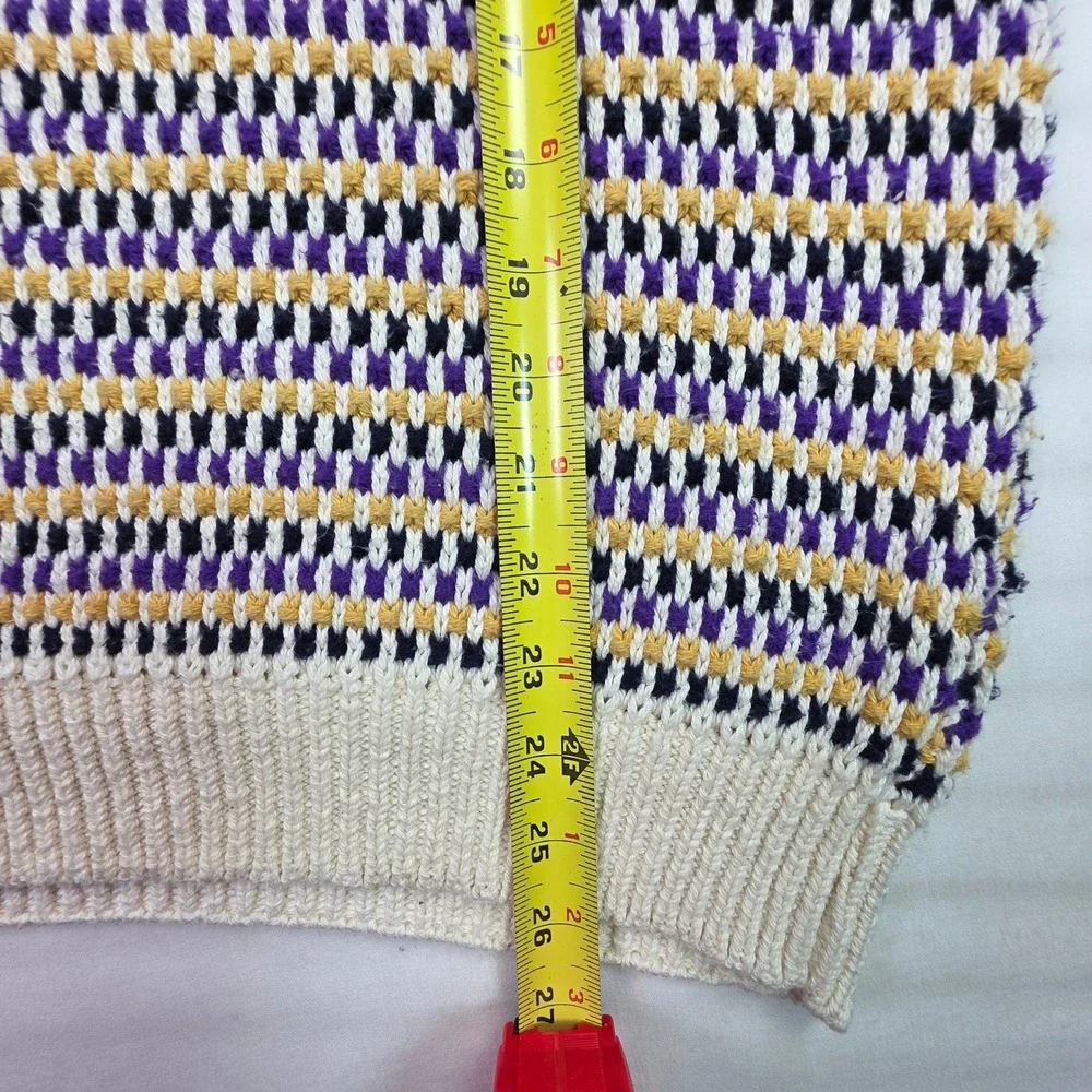 Vintage Eddie Bauer Mens Large Cotton Knit Sweater Multi-Color Crewneck Purple